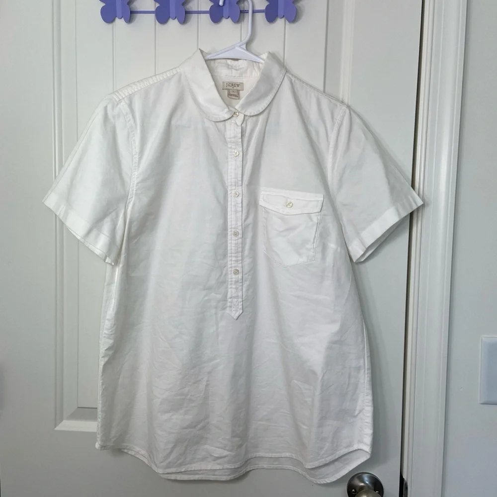 J. Crew men’s solid white full button front chest pocket casual dress shirt L‎
